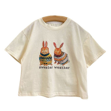 Kid Girls Letters Rabbit Cartoon Print T-Shirts