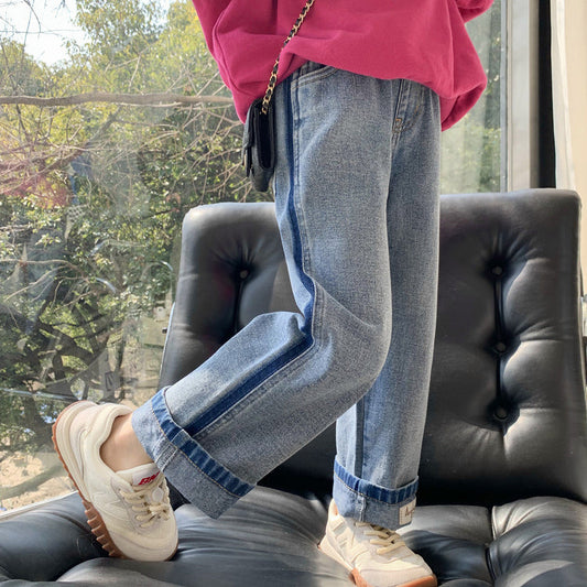 Fashion Baby Kid Girls Color-blocking Jeans