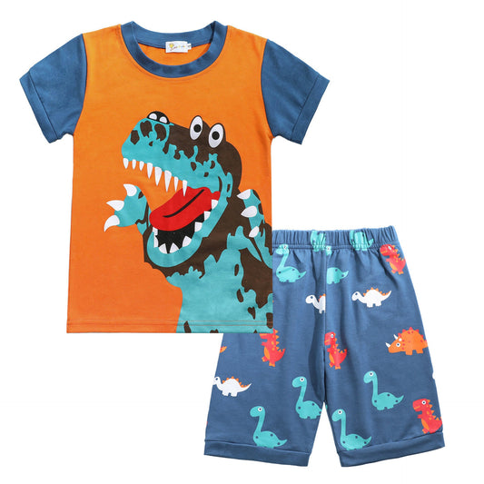 Cute 2 Pieces Set Baby Kid Boys Dinosaur Cartoon Print T-Shirts And Shorts Sleepwears