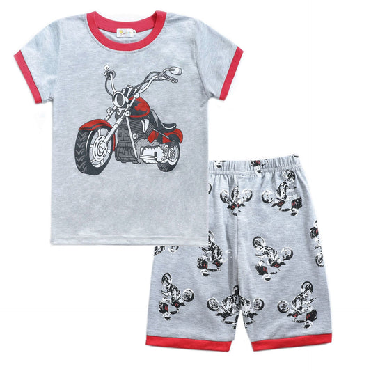 2 Pieces Set Baby Kid Boys Car Cartoon Print T-Shirts And Shorts Sleepwears