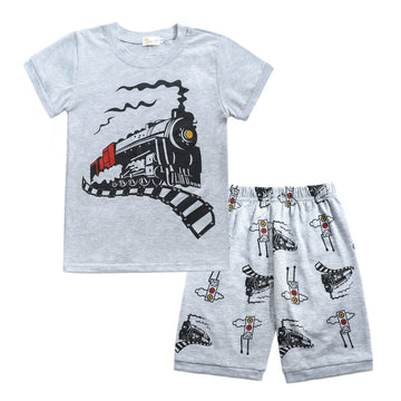 2 Pieces Set Baby Kid Boys Car Cartoon Print T-Shirts And Shorts