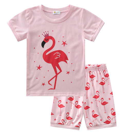 Cute 2 Pieces Set Baby Kid Girls Flamingo Print T-Shirts And Shorts