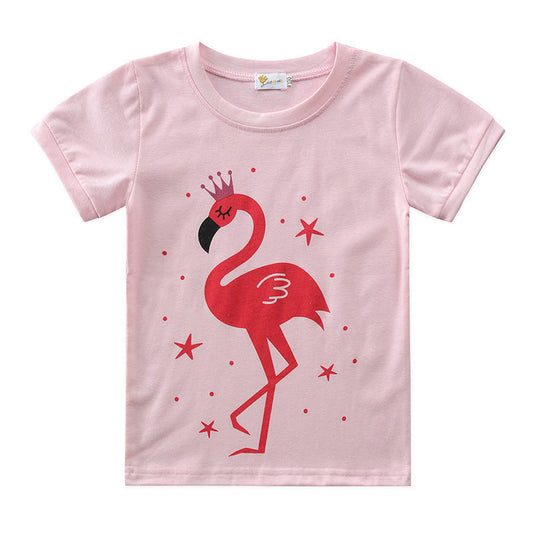 Cute 2 Pieces Set Baby Kid Girls Flamingo Print T-Shirts And Shorts