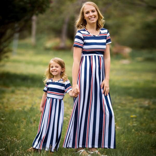 Mommy And Me Baby Kid Striped Dresses