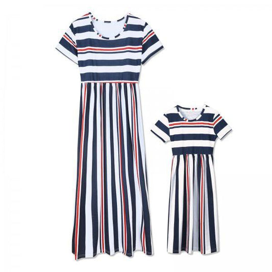 Mommy And Me Baby Kid Striped Dresses