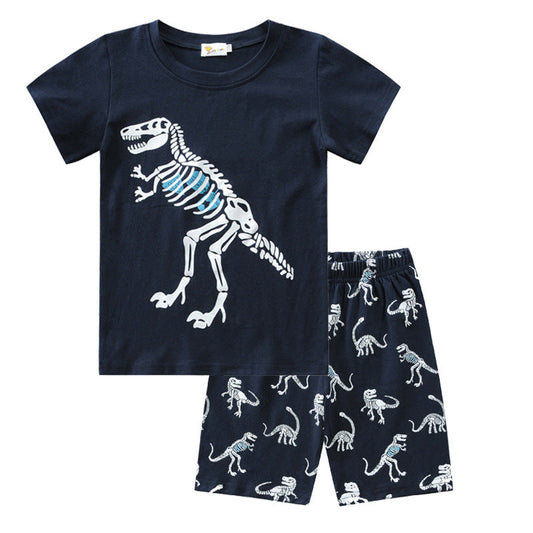 Cute 2 Pieces Set Baby Kid Boys Dinosaur Cartoon Print T-Shirts And Shorts