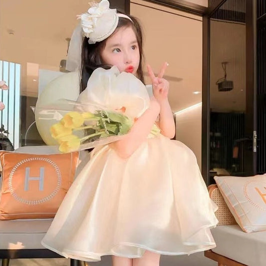 Fashion Kid Girls Solid Color Bow Birthday Dresses Princess Dresses