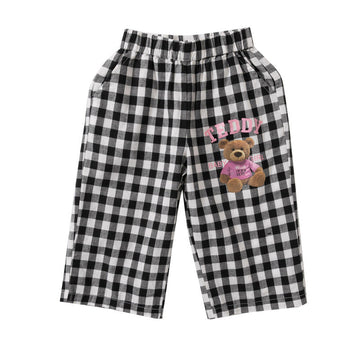 Baby Kid Girls Checked Animals Cartoon Print Pants