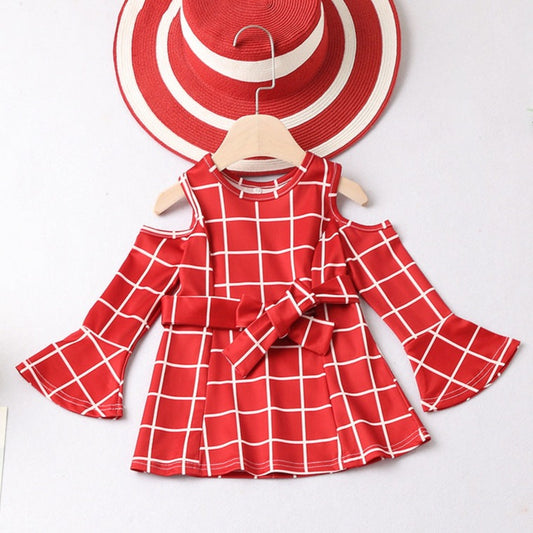 Mommy And Me Baby Kid Checked Ribbon Dresses