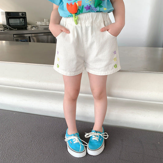 Baby Kid Girls Flower Embroidered Shorts