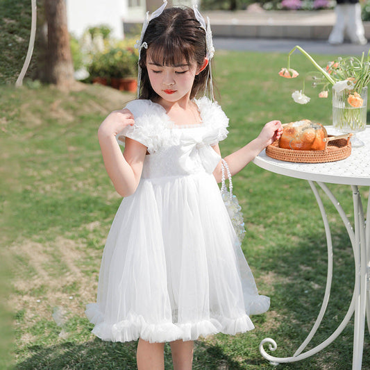 Kid Girls Solid Color Bow Dresses