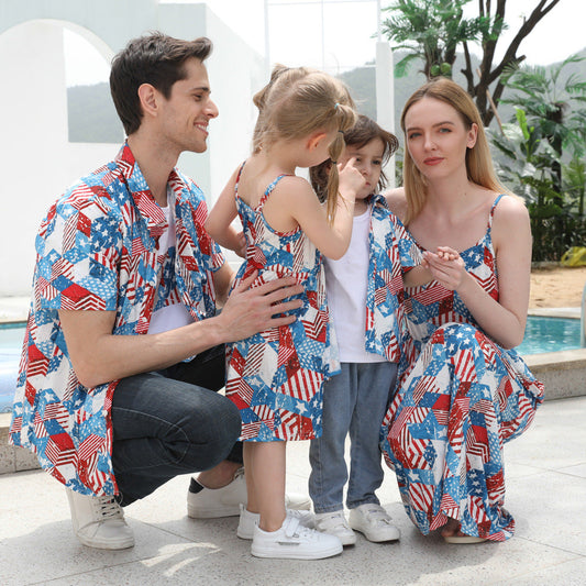 Family Outfits Baby Kid Checked Print Independence Day Tops