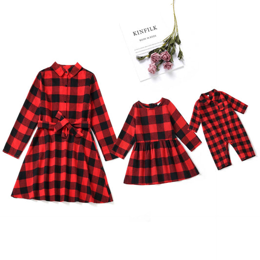 Mommy And Me Baby Kid Checked Dresses