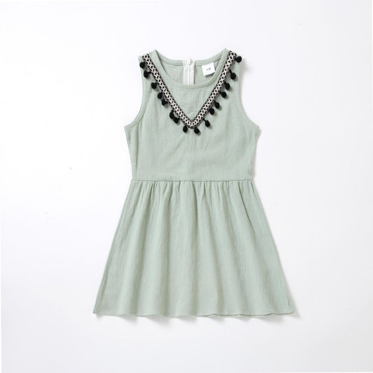 Mommy And Me Baby Kid Solid Color Dresses