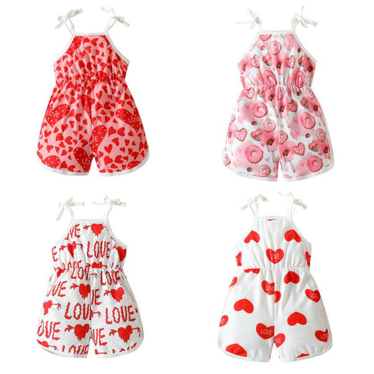 Baby Kid Girls Love heart Print Valentine's Day Rompers