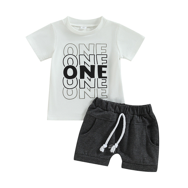 2 Pieces Set Baby Boys Letters T-Shirts And Solid Color Shorts