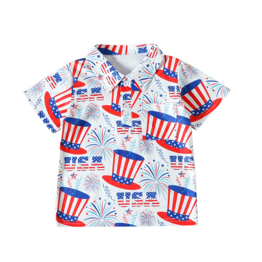 Fashion Baby Kid Boys Love heart Print Independence Day Polo Shirts