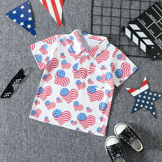 Fashion Baby Kid Boys Cartoon Print Independence Day Polo Shirts