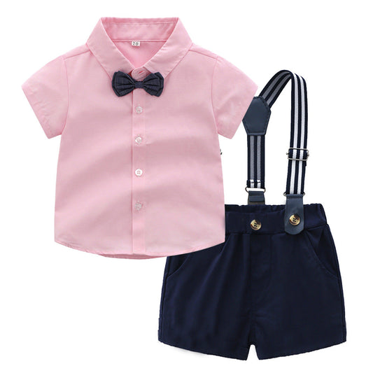 2 Pieces Set Baby Kid Boys Solid Color Bow Shirts And Suits Rompers