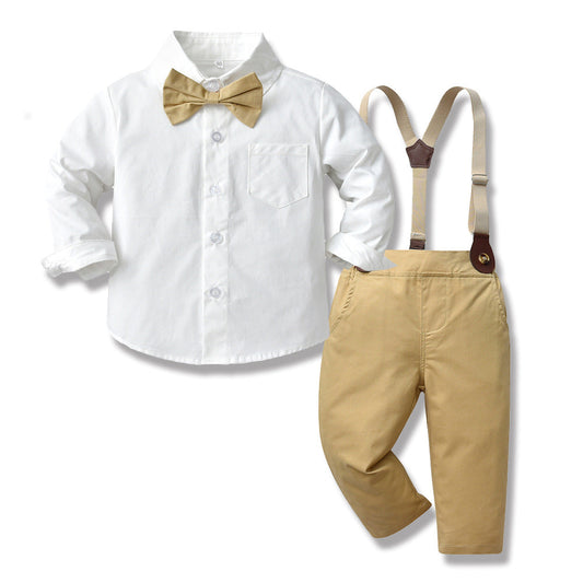 2 Pieces Set Baby Kid Boys Bow Shirts And Solid Color Jumpsuits