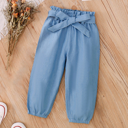 Baby Kid Girls Solid Color Bow Pants