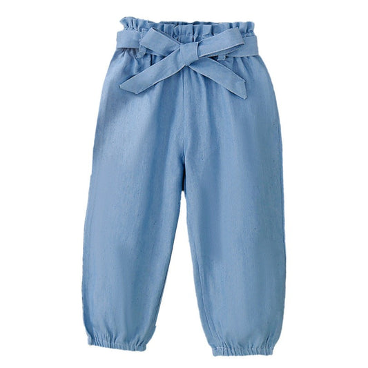 Baby Kid Girls Solid Color Bow Pants