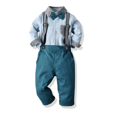 Cute 2 Pieces Set Baby Kid Boys Birthday Color-blocking Bow Shirts And Solid Color Pants