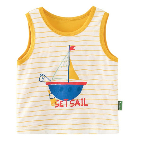 Fashion Baby Kid Boys Striped Animals Cartoon Print Tank Tops