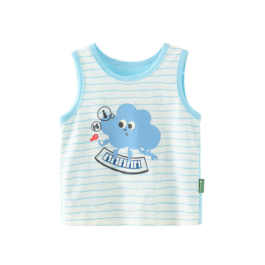 Fashion Baby Kid Boys Striped Animals Cartoon Print Tank Tops