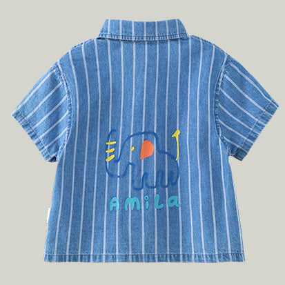 Baby Kid Boys Striped Letters Animals Print Shirts