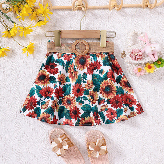 Cute Baby Kid Girls Flower Ribbon Print Skirts