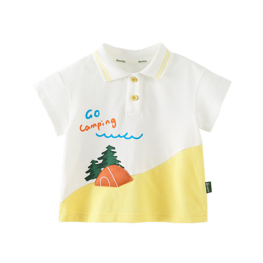 Cute Baby Kid Unisex Letters Color-blocking Cartoon Polo Shirts