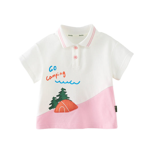 Cute Baby Kid Unisex Letters Color-blocking Cartoon Polo Shirts