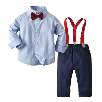 2 Pieces Set Baby Kid Boys Birthday Solid Color Bow Shirts And Jumpsuits