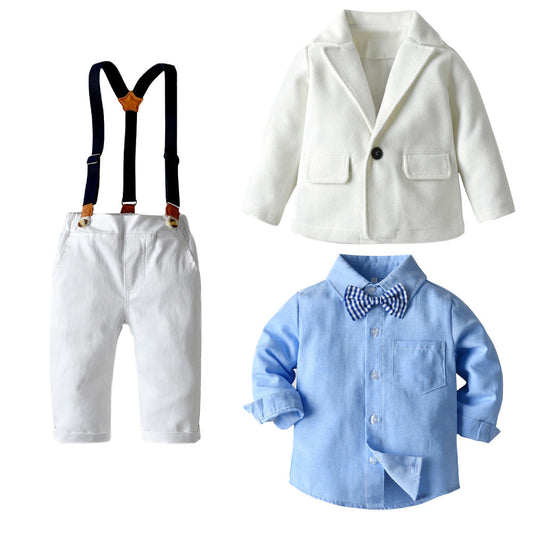 Fashion 3 Pieces Set Baby Kid Boys Birthday Party Solid Color Bow Shirts And Jackets Outwears And Jumpsuits