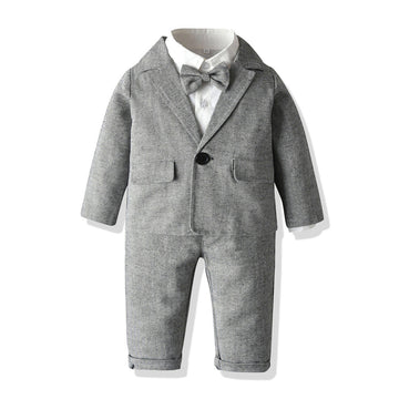 Fashion 3 Pieces Set Baby Kid Boys Birthday Party Solid Color Bow Shirts And Jackets Outwears And Jumpsuits