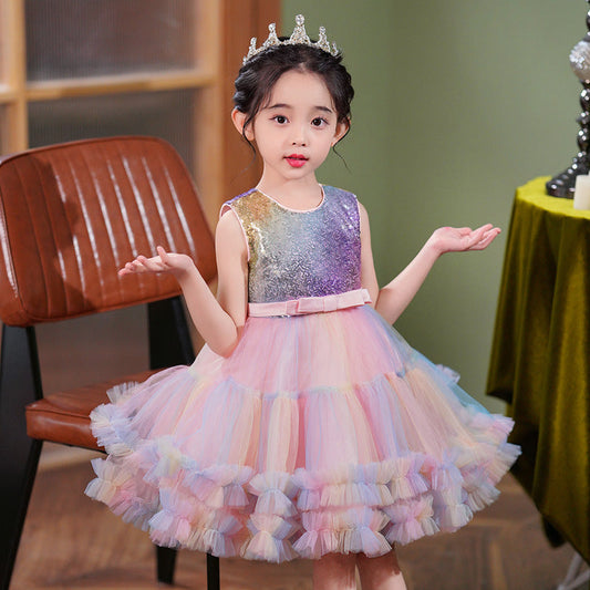 Cute Baby Kid Big Kid Girls Solid Color Print Dresses Princess Dresses