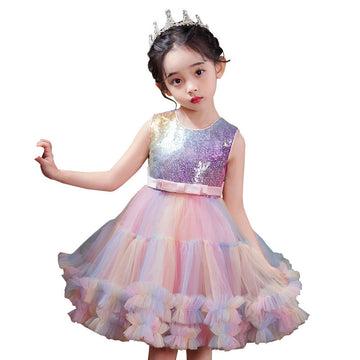 Cute Baby Kid Big Kid Girls Solid Color Print Dresses Princess Dresses