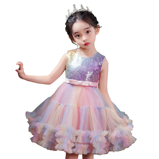 Cute Baby Kid Big Kid Girls Solid Color Print Dresses Princess Dresses