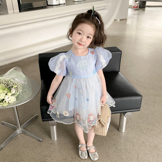 Baby Kid Girls Cartoon Star Embroidered Dresses