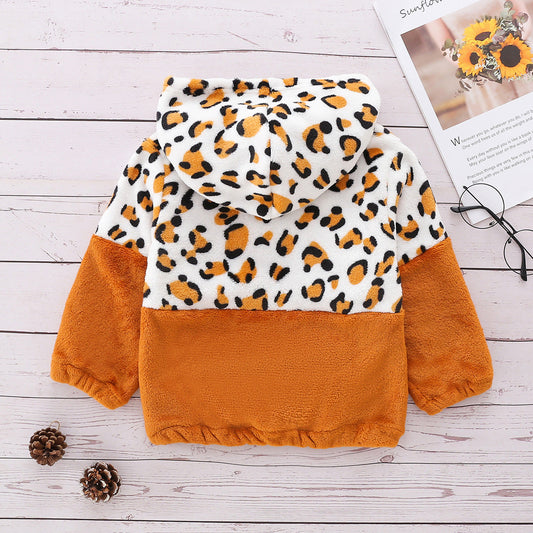 Baby Kid Girls Boys Color-blocking Leopard print Hoodies Swearshirts