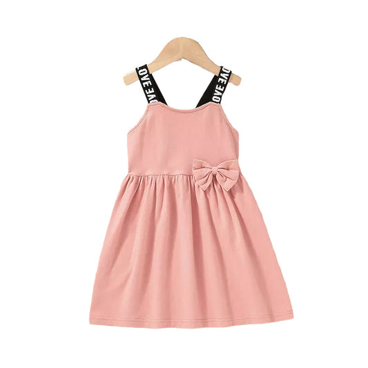 Baby Kid Girls Letters Solid Color Bow Print Dresses