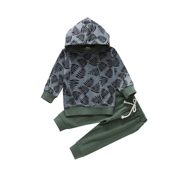 2 Pieces Baby Boy Plant Print Hoodie & Drawstring Trousers
