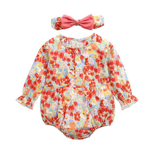 2 Pieces Toddler Girl Floral Print Bodysuit With Headband