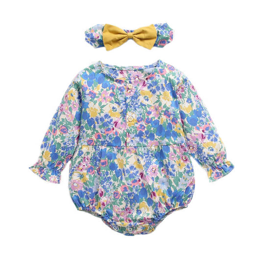 2 Pieces Toddler Girl Floral Print Bodysuit With Headband