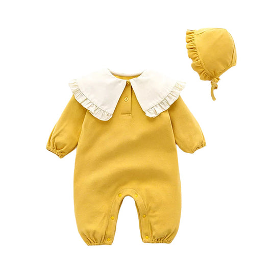 Baby Girls Solid Color Ribbon Jumpsuits