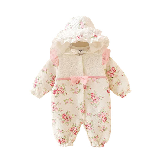 2 Pieces Set Baby Girls Flower Bow Lace Jumpsuits