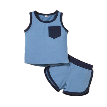 2 Pieces Set Baby Boys Color-blocking Tank Tops And Shorts