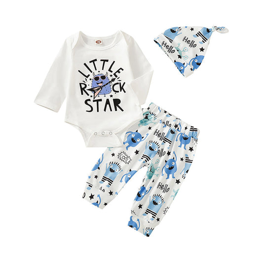 3 Pieces Set Baby Girls Boys Letters Cartoon Print T-Shirts Pants And Hats