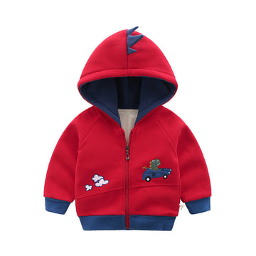 Kid Boys Dinosaur Car Cartoon Embroidered Hooded Jackets Outwears